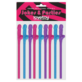Pack Of 9 Willy Straws Blue Pink And Purple